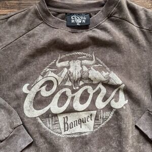 Coors Banquet Sweatshirt XL Brown Acid Wash Western Cowboy Steer Skull Mountain